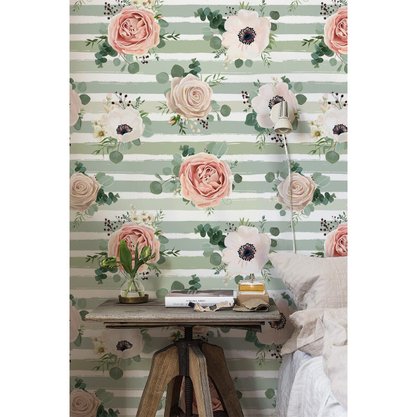 Fotobehang Rozen op een gestreepte achtergrond