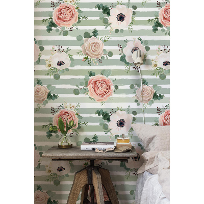 Fotobehang Rozen op een gestreepte achtergrond