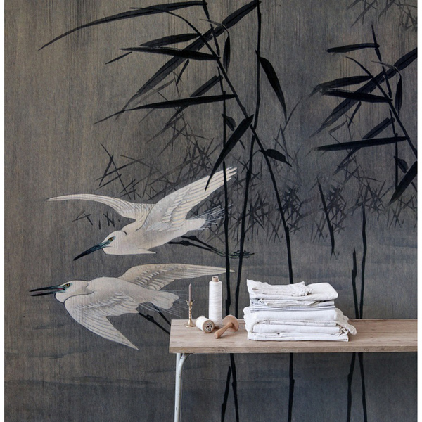 Fotobehang Chinese zilverreigers op het meer