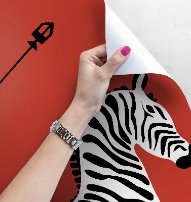 Fotobehang Zebra's op een rode achtergrond