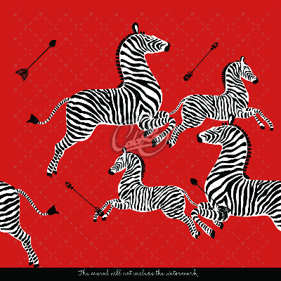 Fotobehang Zebra's op een rode achtergrond