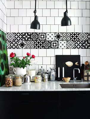 Plakfolie tegels ZWART-WIT MAROKKO