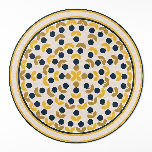 Vinyl vloerkleed rond Kleine bloemen en bladeren in een regelmatig patroon