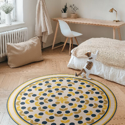 Vinyl vloerkleed rond Kleine bloemen en bladeren in een regelmatig patroon