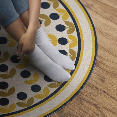 Vinyl vloerkleed rond Kleine bloemen en bladeren in een regelmatig patroon