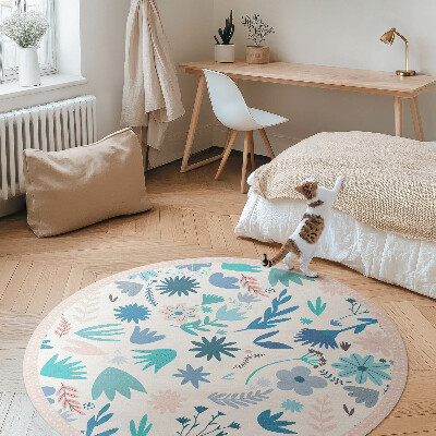 Rond pvc tapijt Pastelkleurige boho bloemen en planten