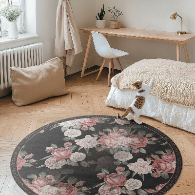 Vinyl vloerkleed rond Retro mooie bloemen rozen