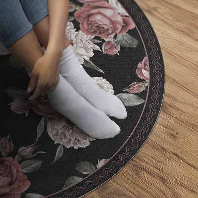 Vinyl vloerkleed rond Retro mooie bloemen rozen