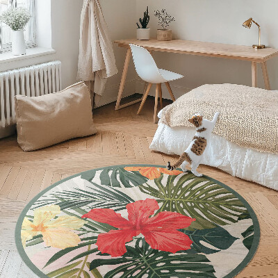 Pvc mat rond Tropische Hawaiiaanse bloemen