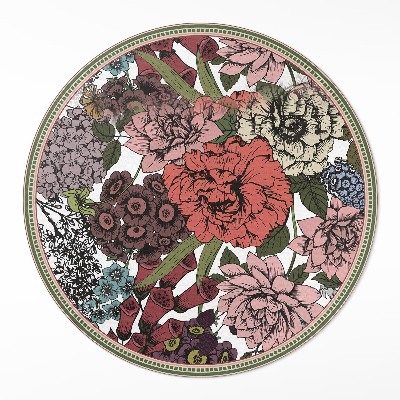 Vinyl vloerkleed rond Pastelkleurige bloemen in een vintage weide