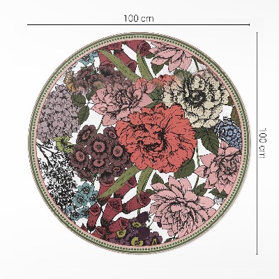 Vinyl vloerkleed rond Pastelkleurige bloemen in een vintage weide