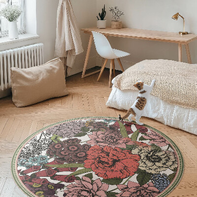 Vinyl vloerkleed rond Pastelkleurige bloemen in een vintage weide