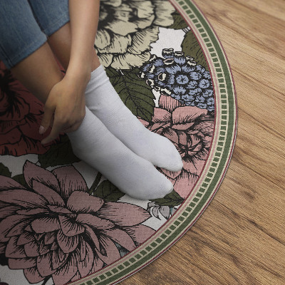 Vinyl vloerkleed rond Pastelkleurige bloemen in een vintage weide