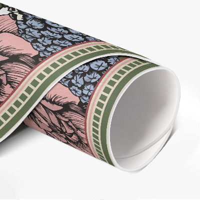 Vinyl vloerkleed rond Pastelkleurige bloemen in een vintage weide