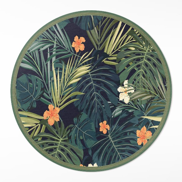 Rond pvc tapijt Tropische planten, bladeren en bloemen vintage