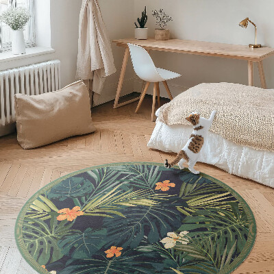 Rond pvc tapijt Tropische planten, bladeren en bloemen vintage