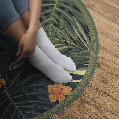 Rond pvc tapijt Tropische planten, bladeren en bloemen vintage