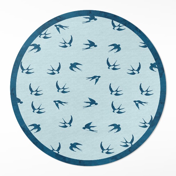 Vinyl vloerkleed rond Kleine blaadjes op een blauwe achtergrond