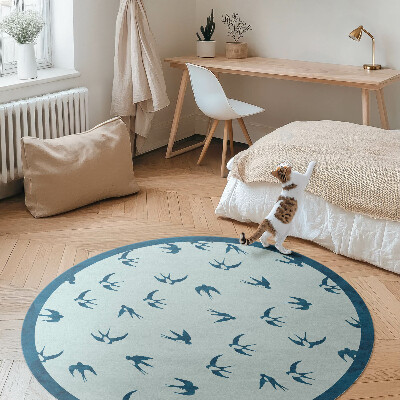 Vinyl vloerkleed rond Kleine blaadjes op een blauwe achtergrond