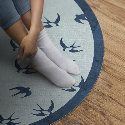 Vinyl vloerkleed rond Kleine blaadjes op een blauwe achtergrond