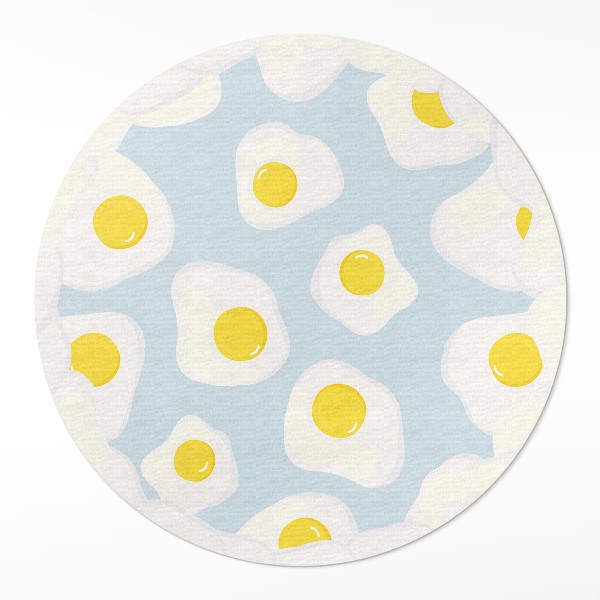 Vinyl vloerkleed rond Gebakken eieren op een blauwe achtergrond