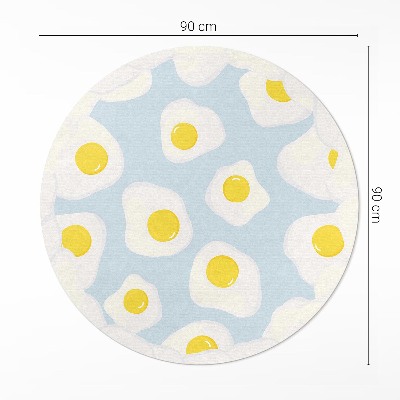 Vinyl vloerkleed rond Gebakken eieren op een blauwe achtergrond