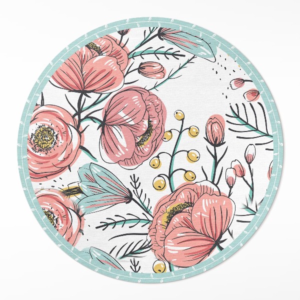 Vinyl vloerkleed rond Pastelkleurige bloemen, prachtige subtiele illustratie