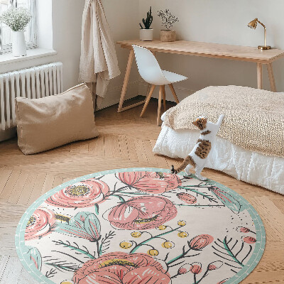 Vinyl vloerkleed rond Pastelkleurige bloemen, prachtige subtiele illustratie