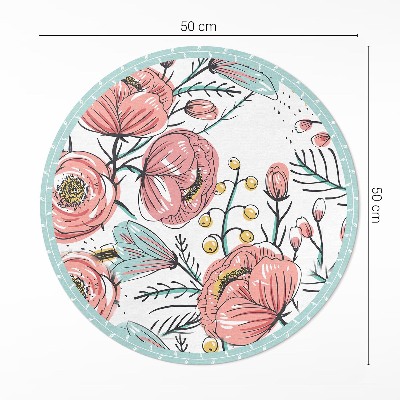 Vinyl vloerkleed rond Pastelkleurige bloemen, prachtige subtiele illustratie