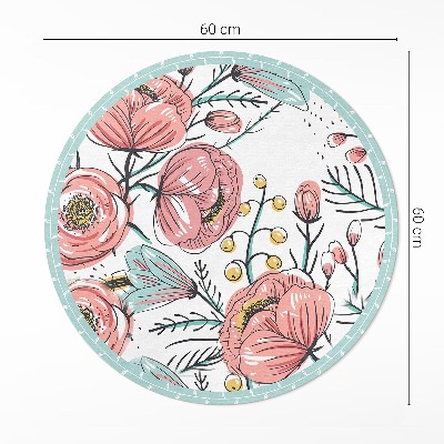 Vinyl vloerkleed rond Pastelkleurige bloemen, prachtige subtiele illustratie