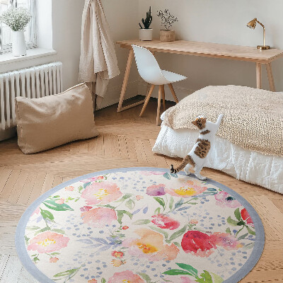 Pvc mat rond Aquarelbloemen, delicate planten