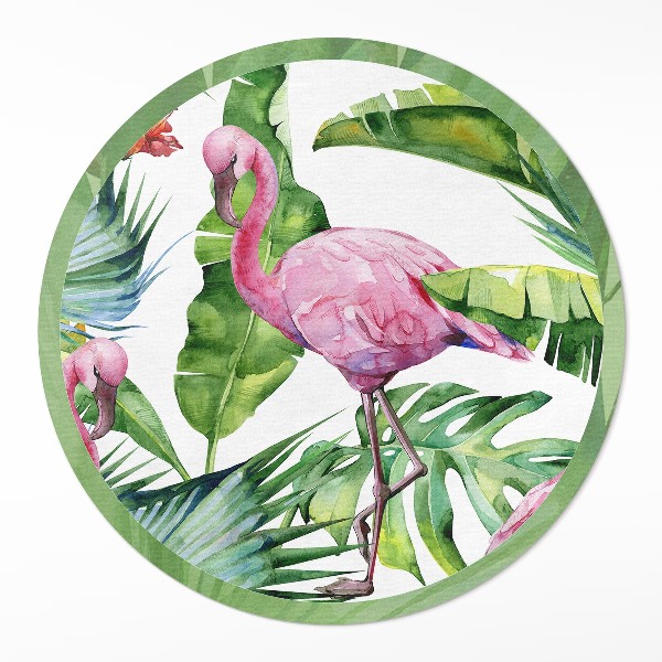 Vinyl vloerkleed rond Flamingo in bananenbladeren