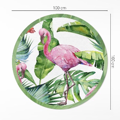 Vinyl vloerkleed rond Flamingo in bananenbladeren