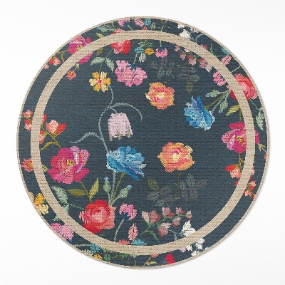 Vinyl vloerkleed rond Kleurrijke geborduurde bloemen