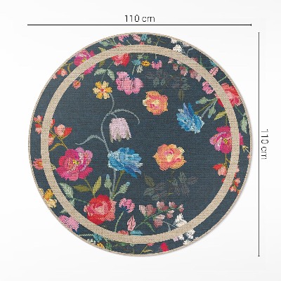 Vinyl vloerkleed rond Kleurrijke geborduurde bloemen