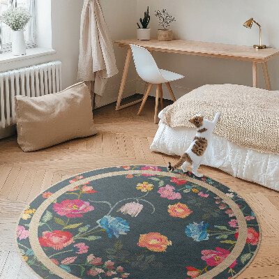 Vinyl vloerkleed rond Kleurrijke geborduurde bloemen