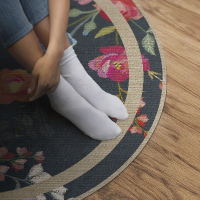 Vinyl vloerkleed rond Kleurrijke geborduurde bloemen