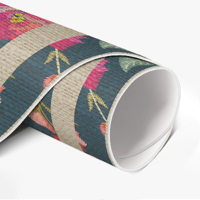 Vinyl vloerkleed rond Kleurrijke geborduurde bloemen