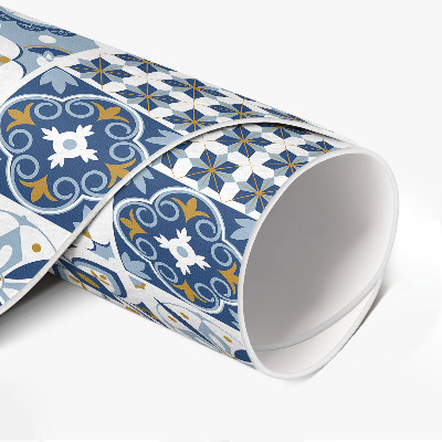 Vinyl vloerkleed rond Griekse mozaïek blauwe decoratieve tegels