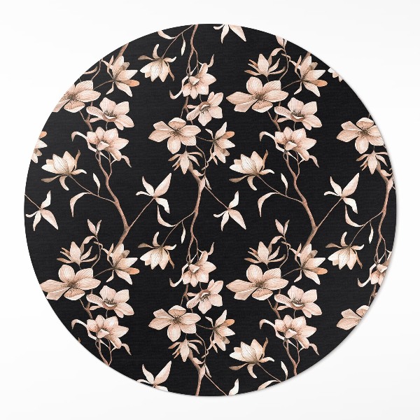 Rond pvc tapijt Felgekleurde bloemen op takken, vintage patroon
