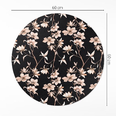 Rond pvc tapijt Felgekleurde bloemen op takken, vintage patroon