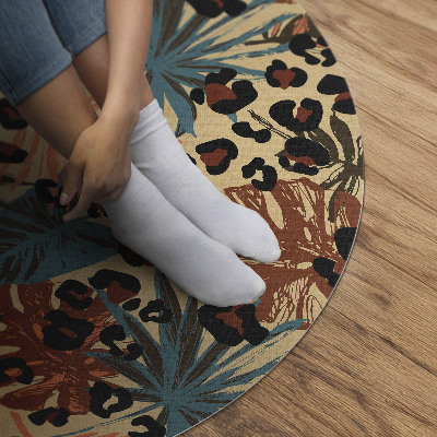 Pvc mat rond Tropische bladeren luipaard jungle patroon