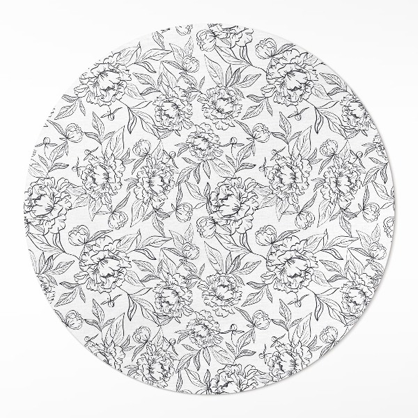 Pvc mat rond Vintage schets van pioenroosbloem en blad