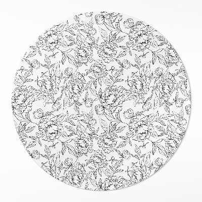 Pvc mat rond Vintage schets van pioenroosbloem en blad