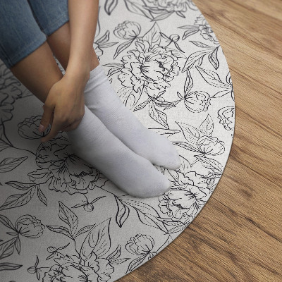 Pvc mat rond Vintage schets van pioenroosbloem en blad