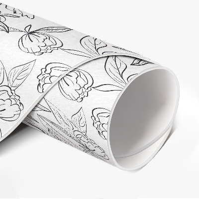 Pvc mat rond Vintage schets van pioenroosbloem en blad