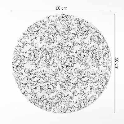 Pvc mat rond Vintage schets van pioenroosbloem en blad