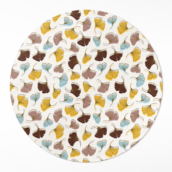 Rond pvc tapijt Pastelkleurige Ginkgo-bladeren Boho-illustratie
