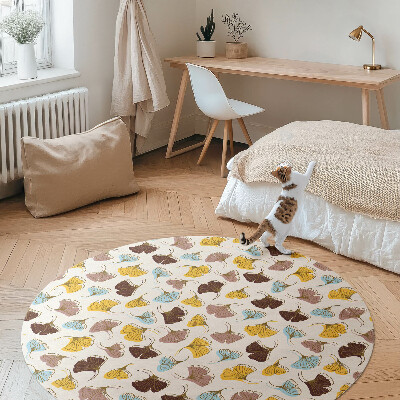 Rond pvc tapijt Pastelkleurige Ginkgo-bladeren Boho-illustratie