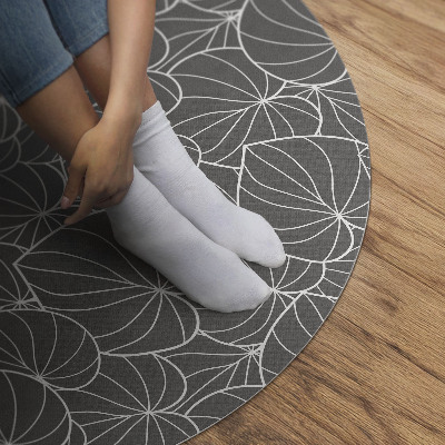 Pvc mat rond lineaire bladeren boho-ontwerp